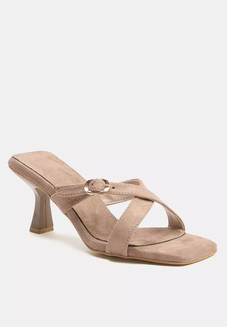 Gold Buckle Square Toe Heels