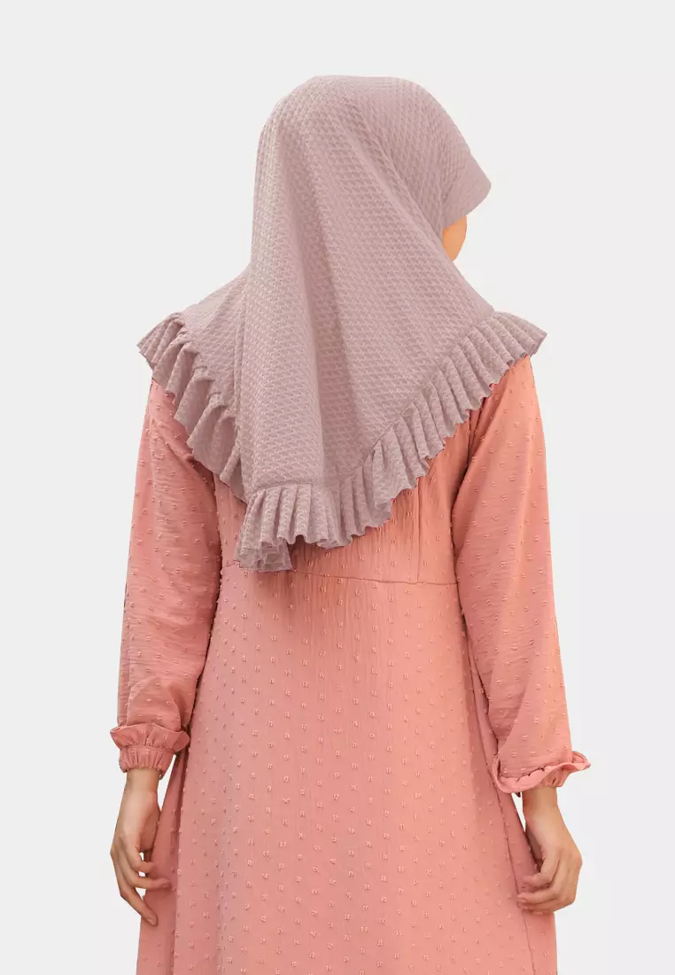 Cotton Bee - Sabeen Bergo Ruffle | Hijab Instan | Bergo Pad | Daily Hijab - Muted Pink