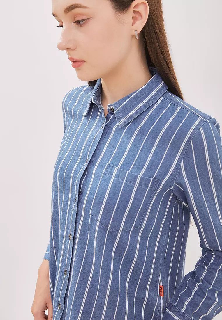 DUST Kemeja Denim Ansel Garis Biru Muda (D.116489)