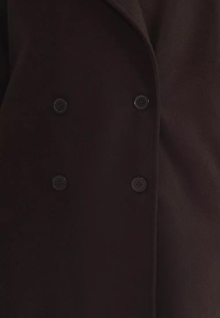 Brown Oversized Wide Cut Long Wool Cashmere Coat TWOAW21KB0038