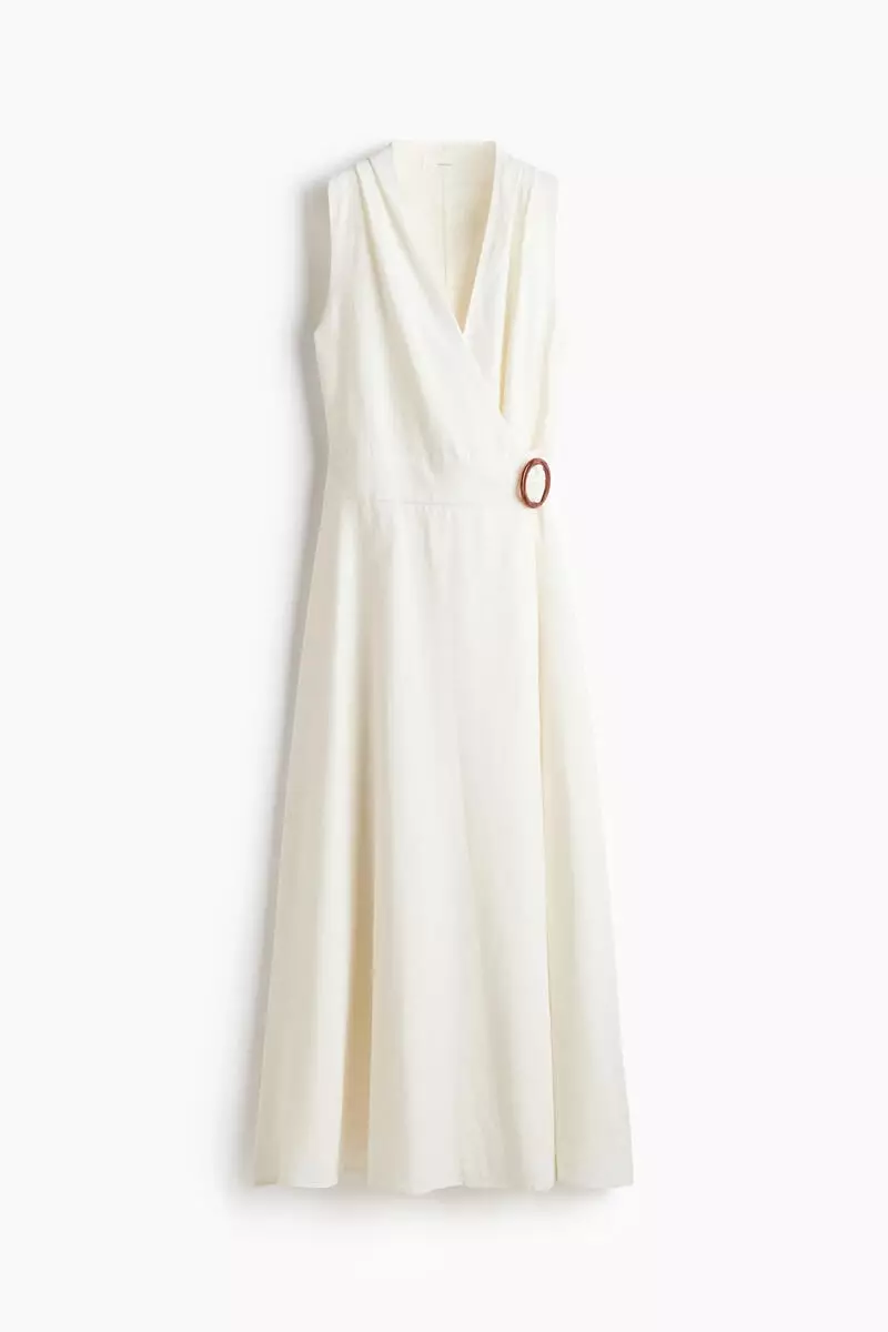 Linen-blend wrap dress