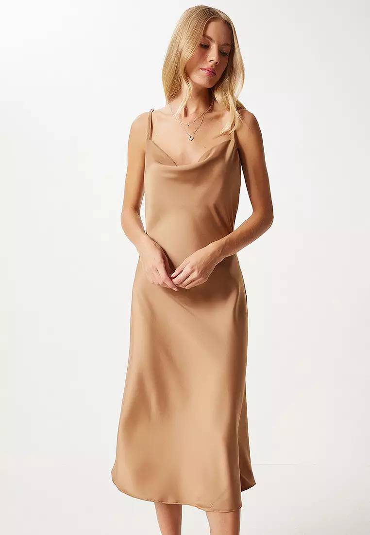Cowl Neck Satin Surface Dress