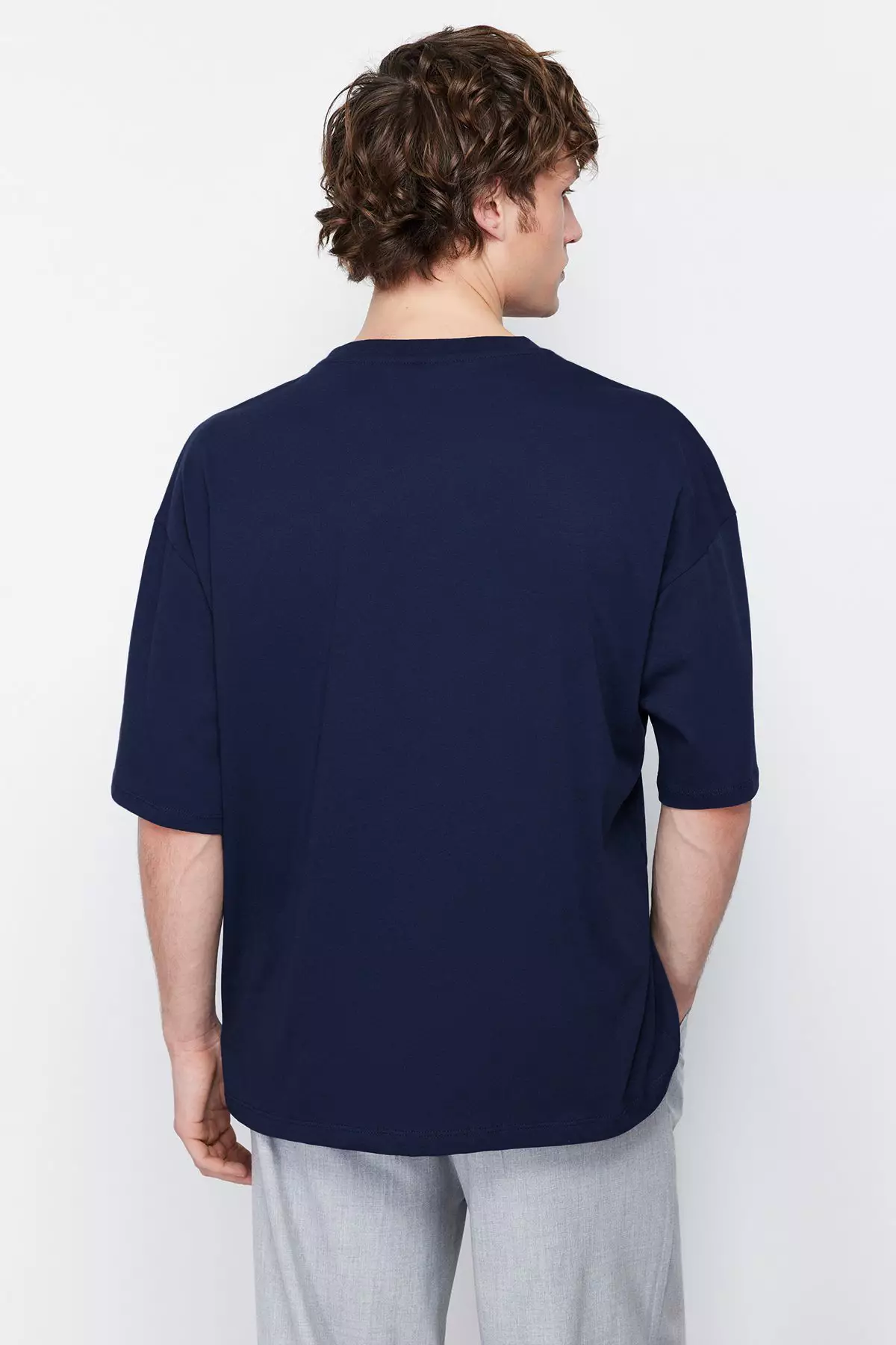 Navy Blue Oversize Crew Neck 100% Cotton T-Shirt - Tmnss22Ts0318