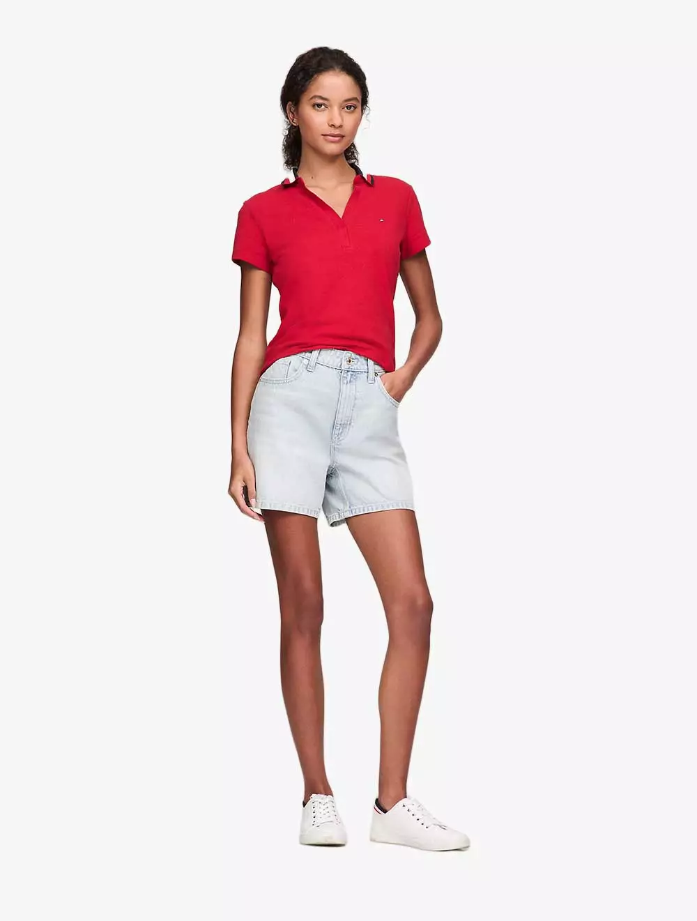 TOMMY HILFIGER - RWB Collar Split-Neck Polo - Red - Red