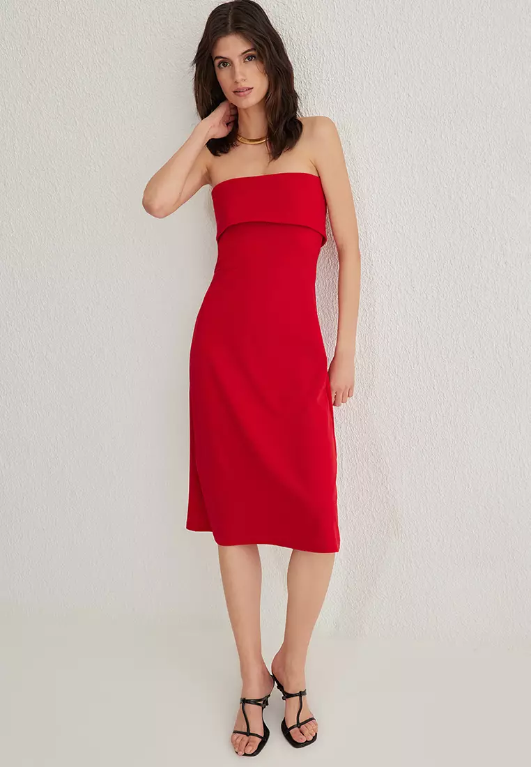 Strapless A-Line Cut Midi Dress