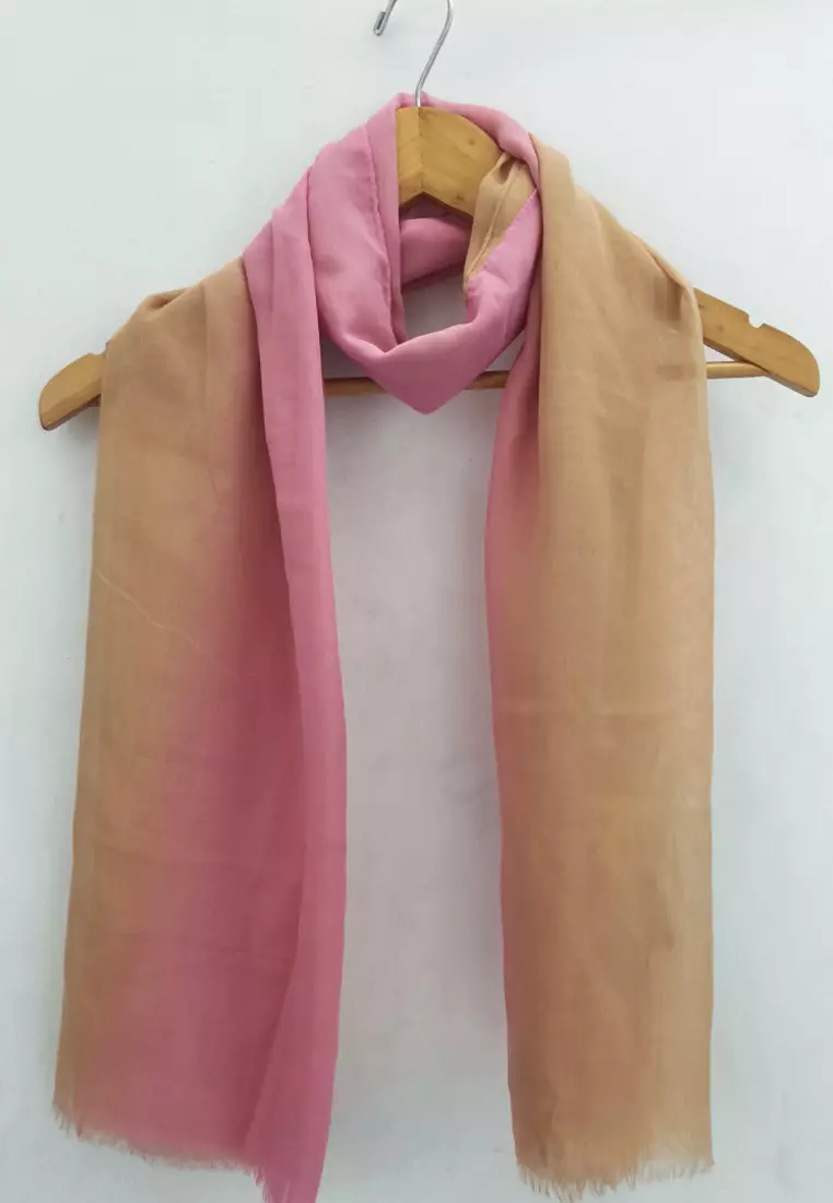 Aksesoris wanita Ombre PolyCotton Scarf Syal Wanita Brown & Pink