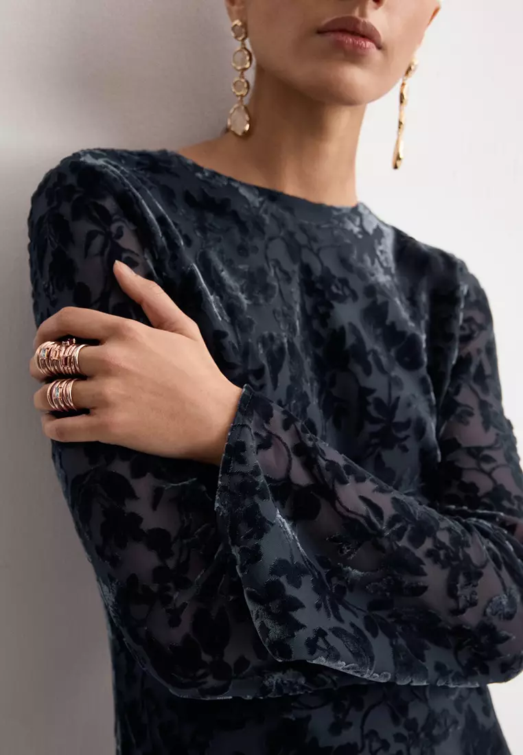 Devoré Dress With Bell Sleeves