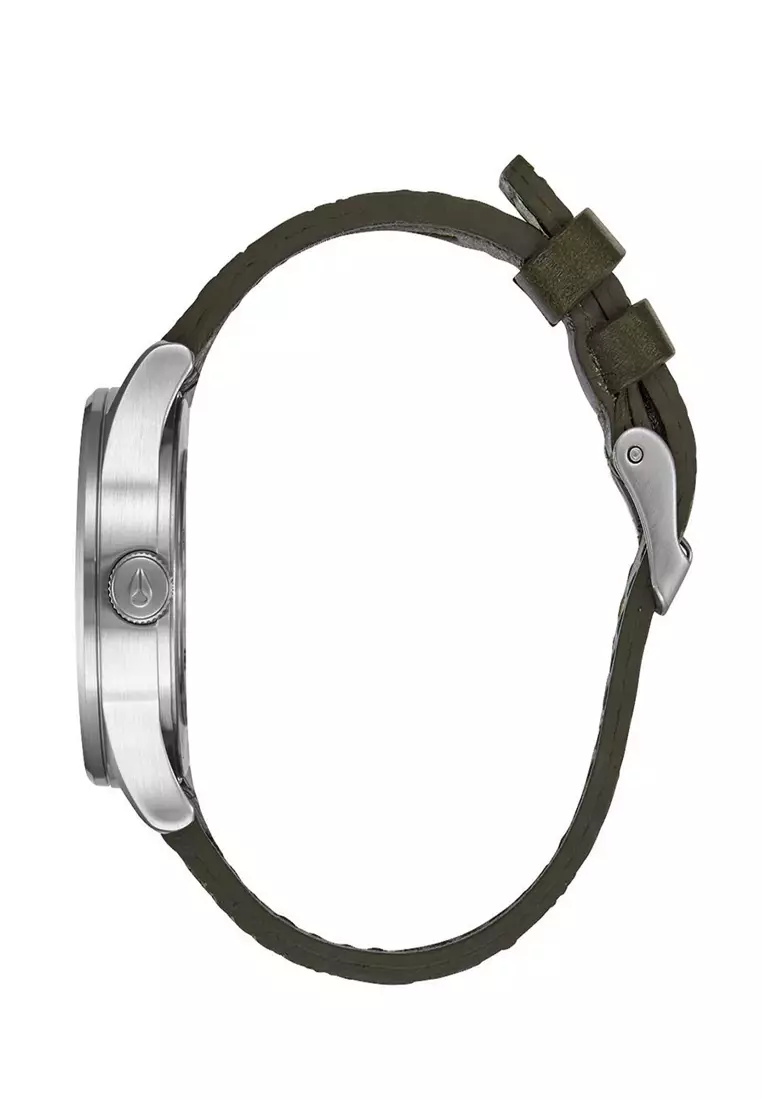 NIXON Sentry 38 Men Purple Dial Green Olive Leather Strap