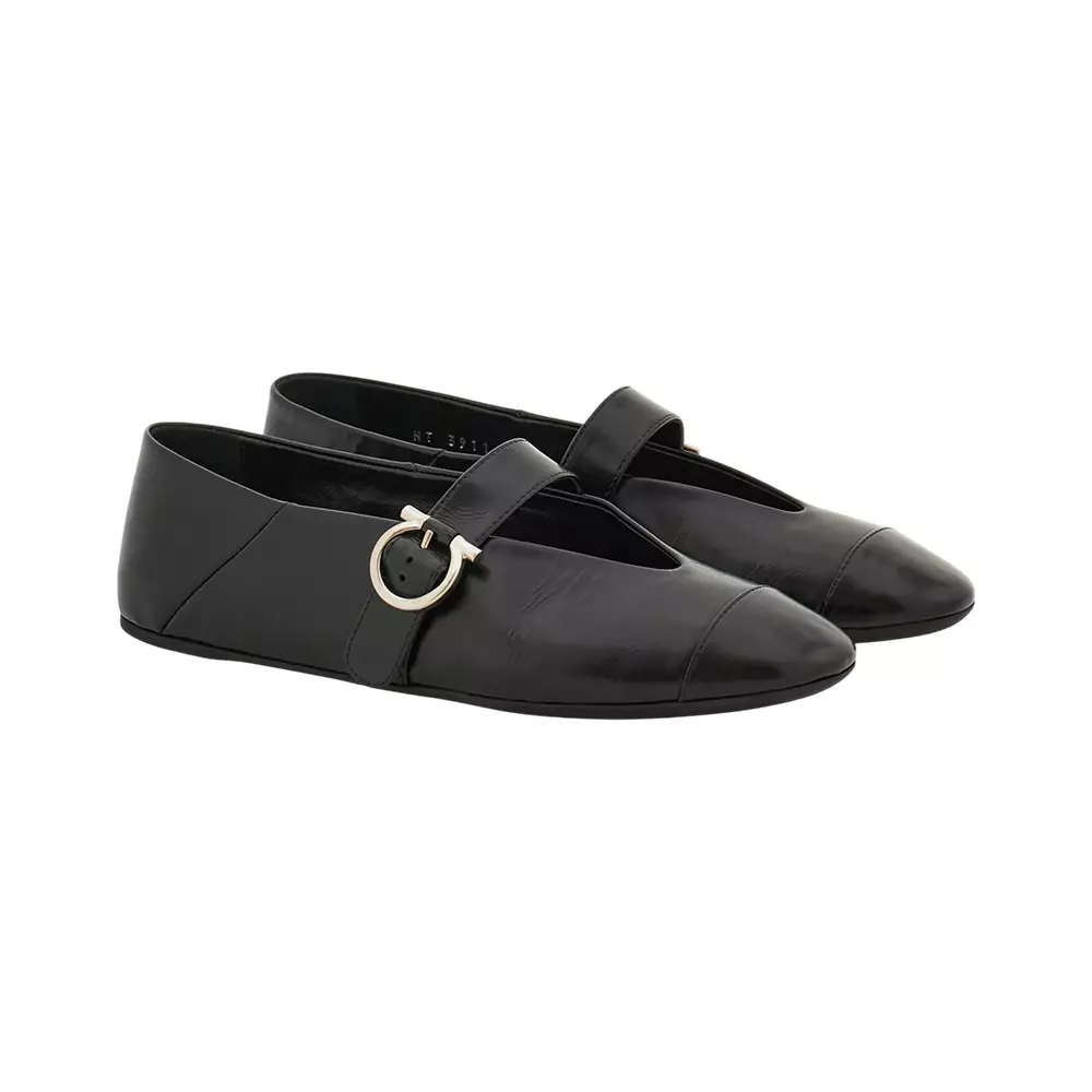 Ballerina Flats with Gancini Ornament Black