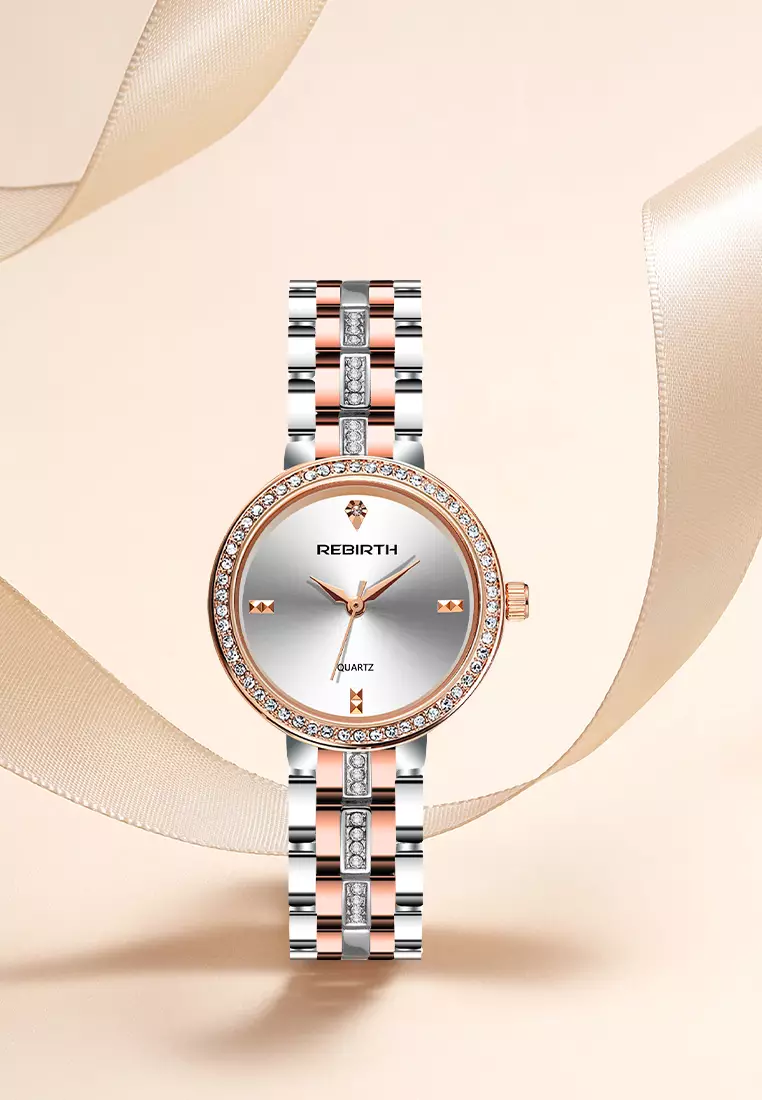 jam tangan wanita  Mewah 3ATM Tahan Air Tali stainless steel dengan gelang