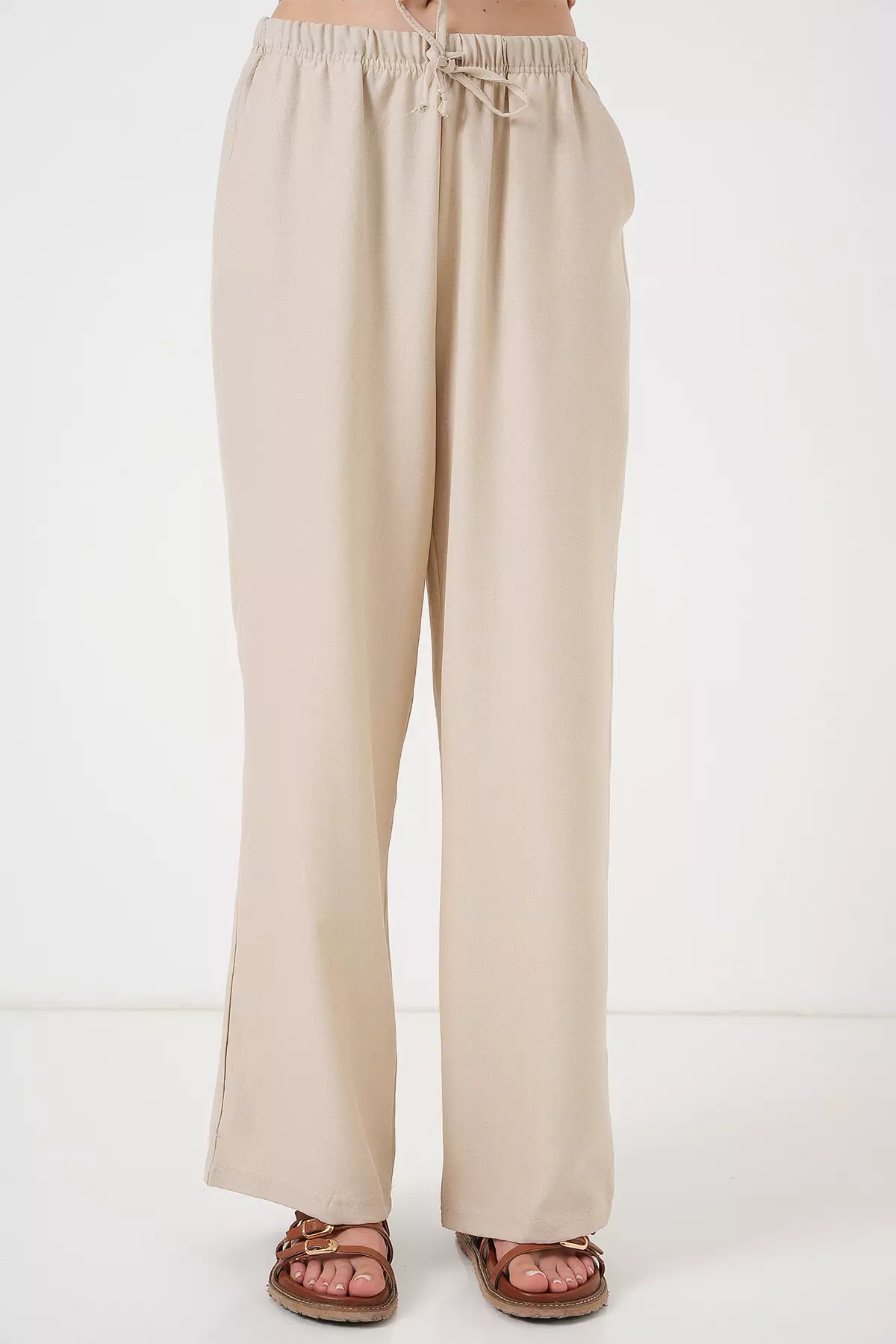 Wide Leg Linen-Look Trousers