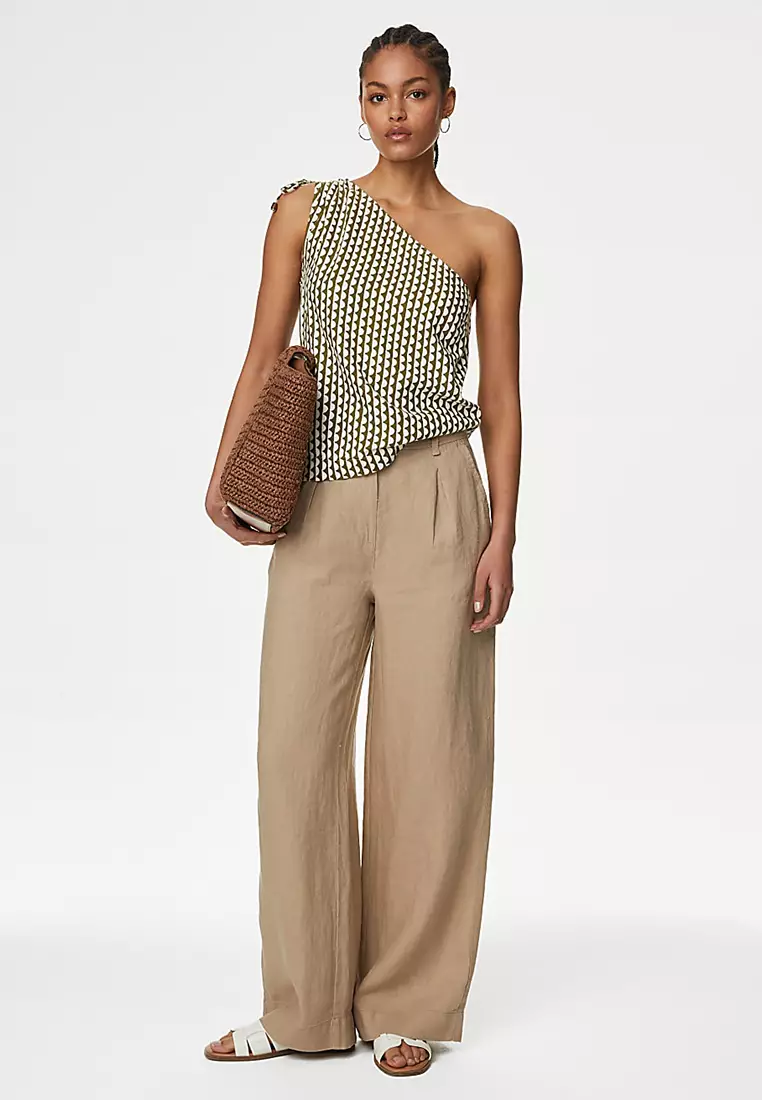 Linen Rich Printed One Shoulder Top