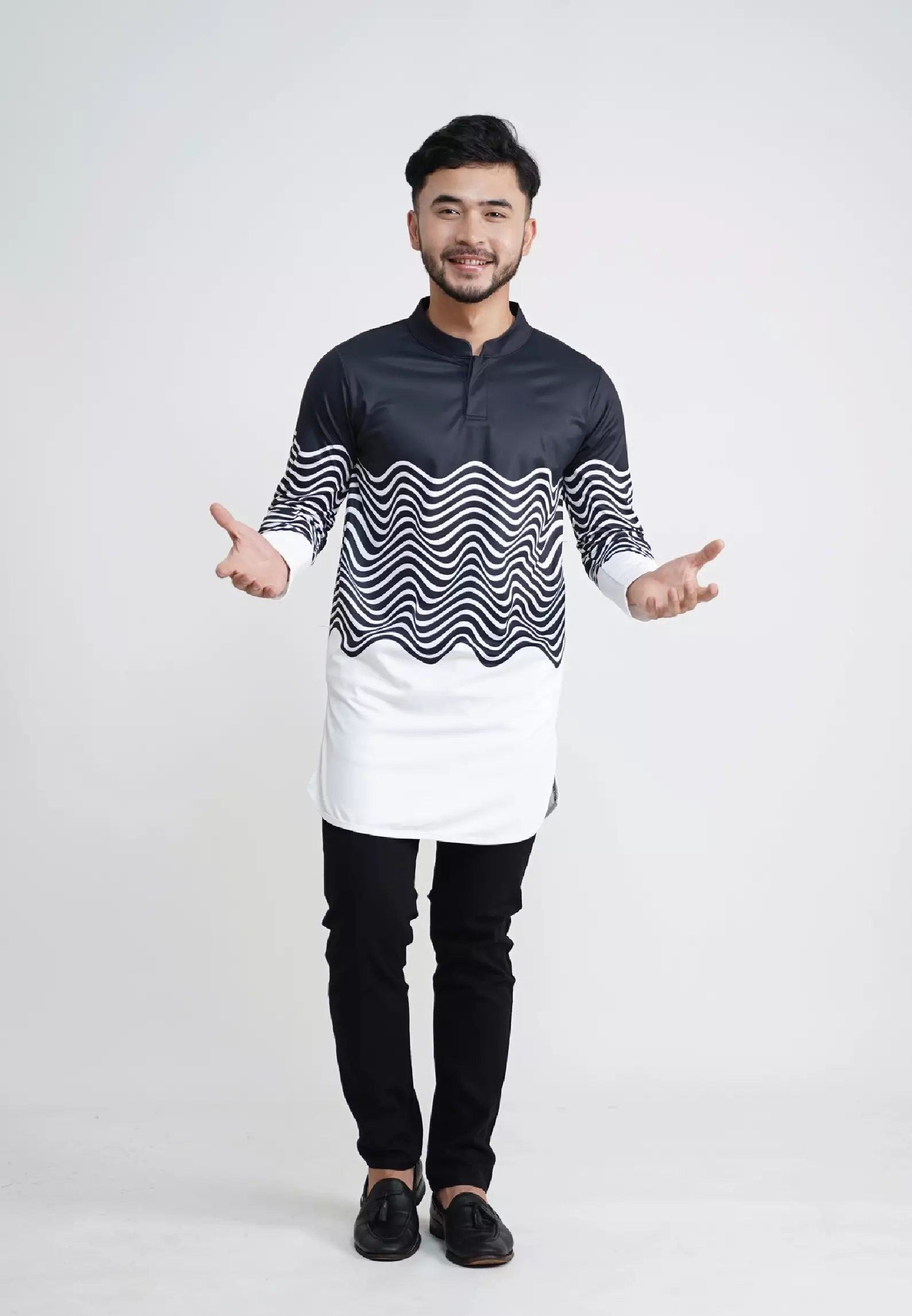 Tiento Pakaian Koko Pria Baju Muslim Dry Fit Kurta Lengan Panjang Motif Bena