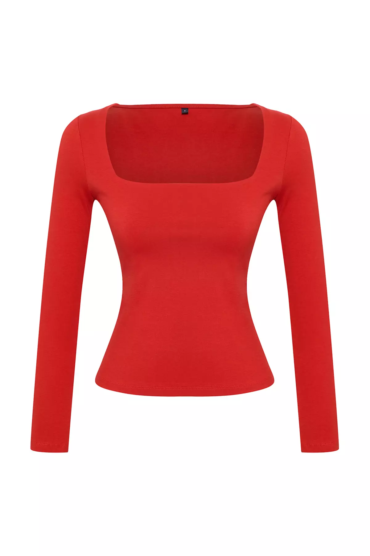 Square Collar Cotton Knitted Blouse Regular Fit