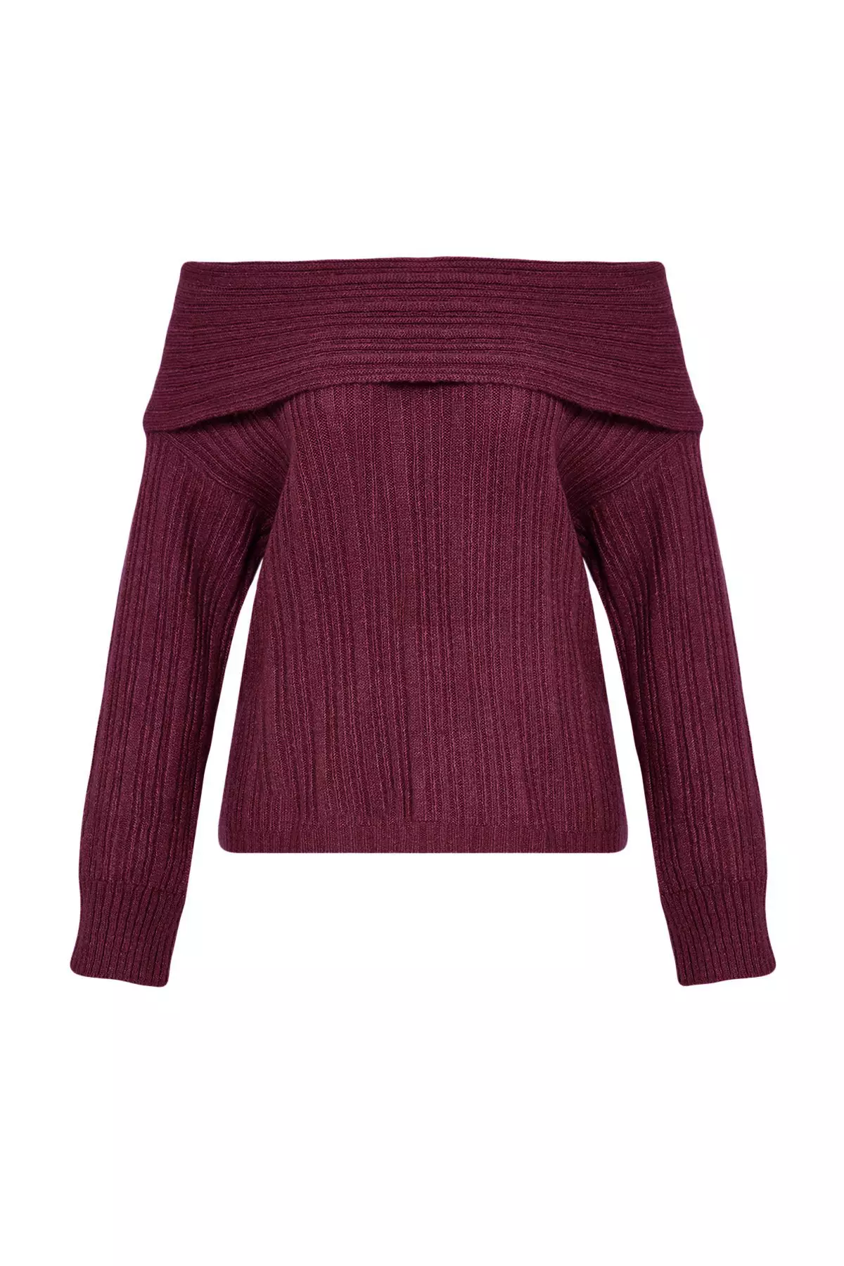 Burgundy Soft Textured Carmen Collar Knitwear Sweater
