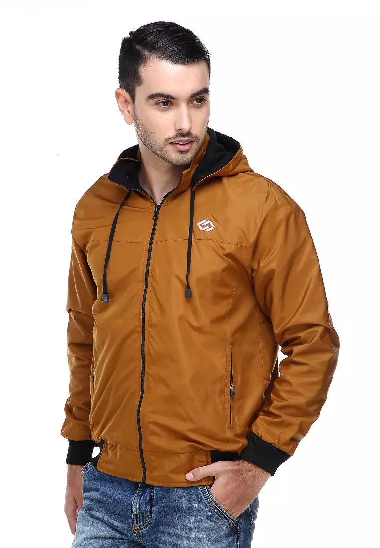 Clover Jaket Parasut Hoodie Pria 2 IN 1 Casual Jacket Two Tone Material Despo Parka Fleece ORIGINAL - Gold Black