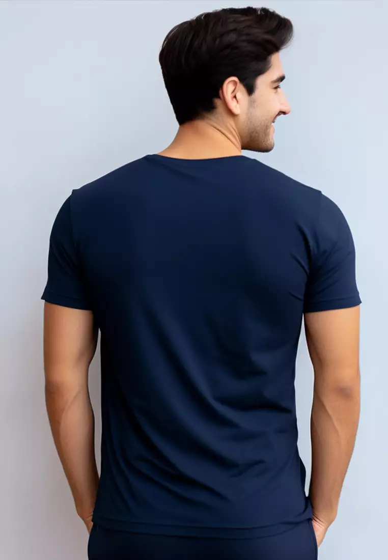 NTD40 Nade kaos pria lentur simple murah untuk travelling slimfit stretch body sooner or later navy