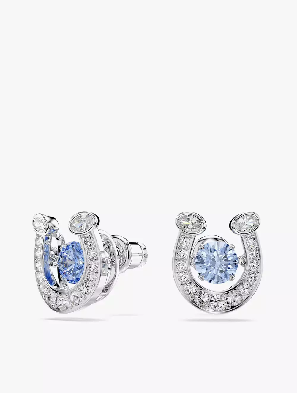 Symbolica stud earrings, Round cut, Pavé, Horse shoe, Blue, Rhodium plated