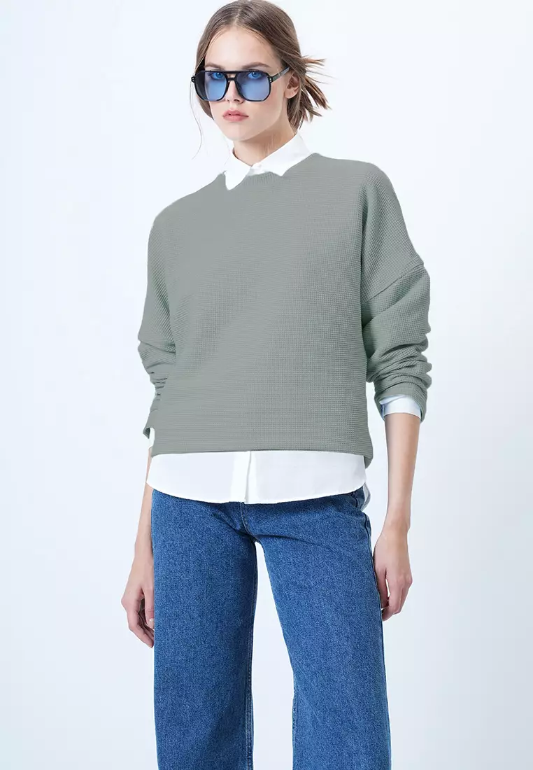 Crew Neck Batwing Sleeves Sweatshirt