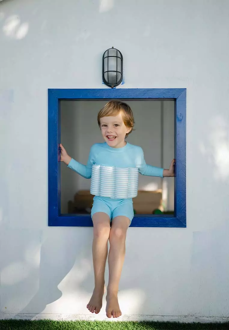 Stripes & Blooms Diving Long Sleeves Floatsuit - Blue Stripes