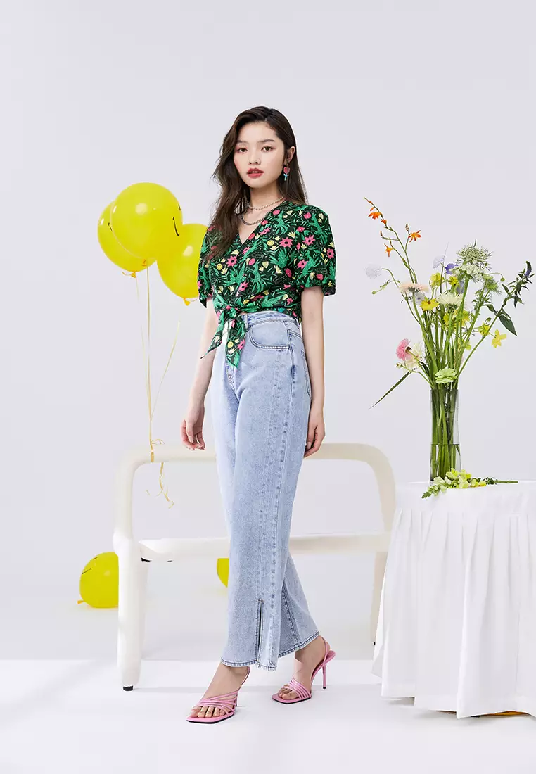 Floral Cropped Top with Waist Tie
