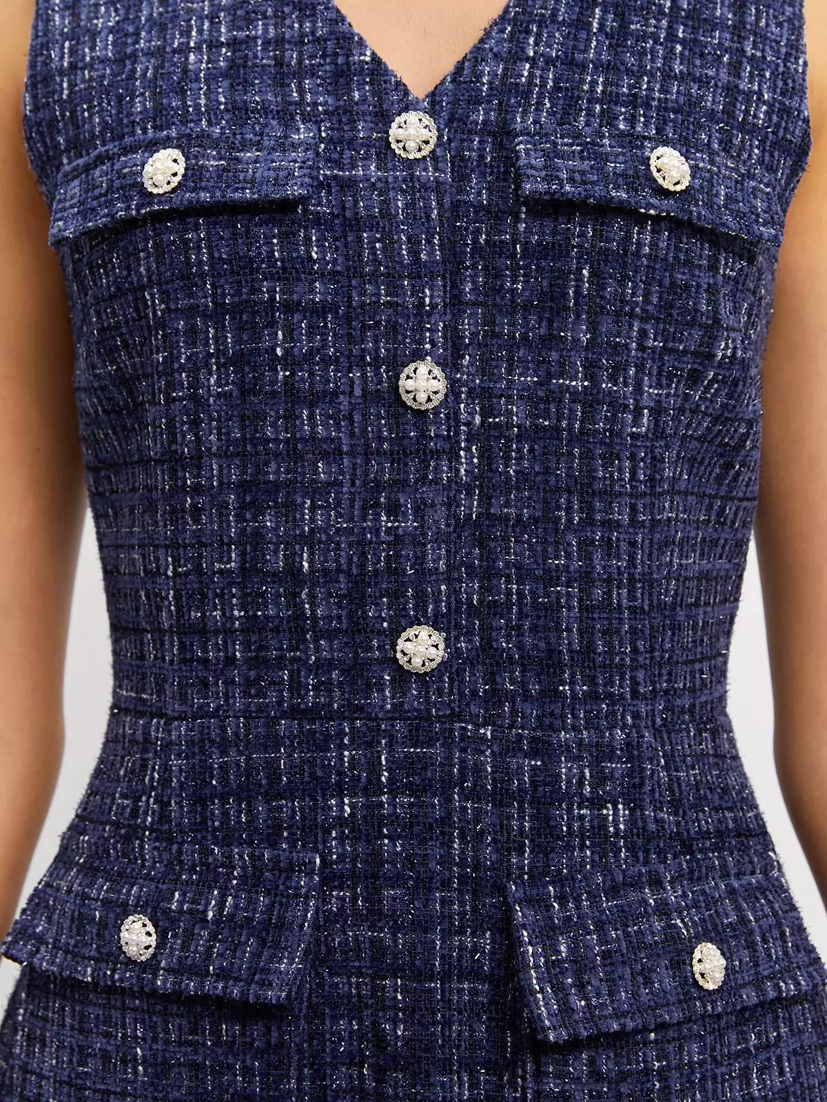 Tweed Sleeveless Dress - Blue