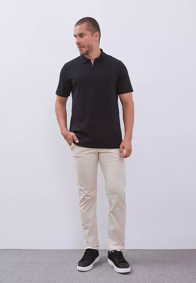 MANZONE - Polo Shirt Lengan Pendek Pria Grim 3 Slim Fit - Black Warna Black