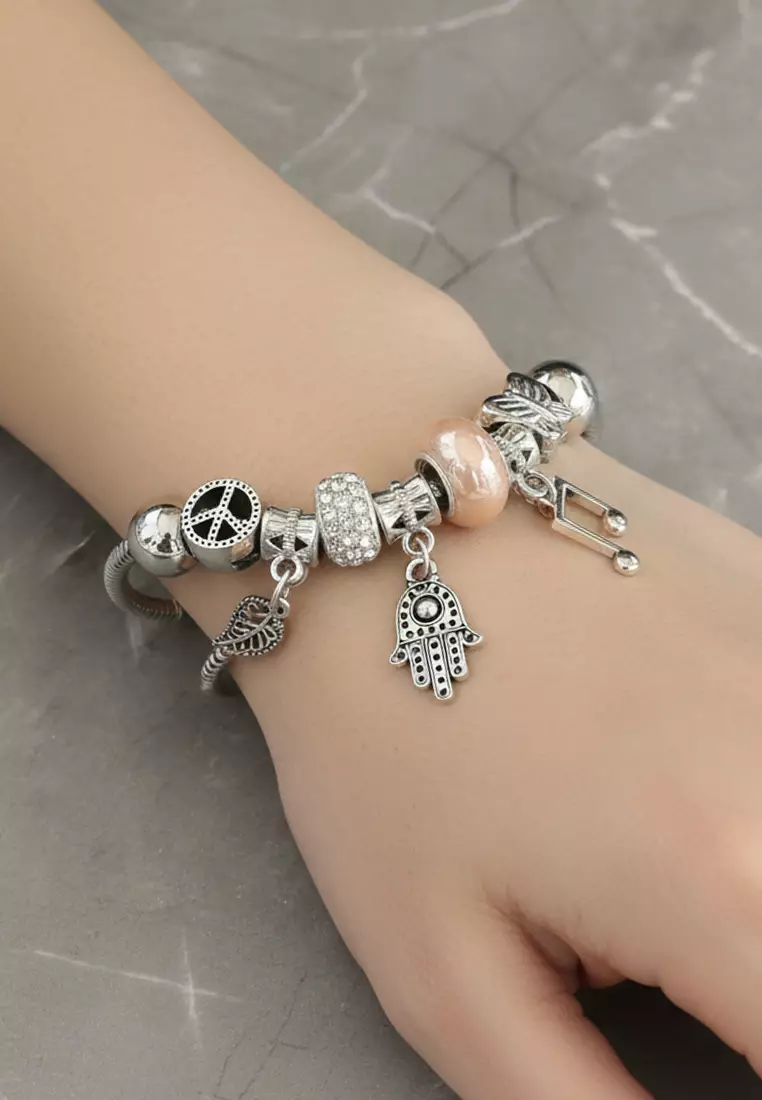 Accessories Wanita Hamsa Hand Music Pomora Charm Bracelet Gelang Wanita Pink, Blue