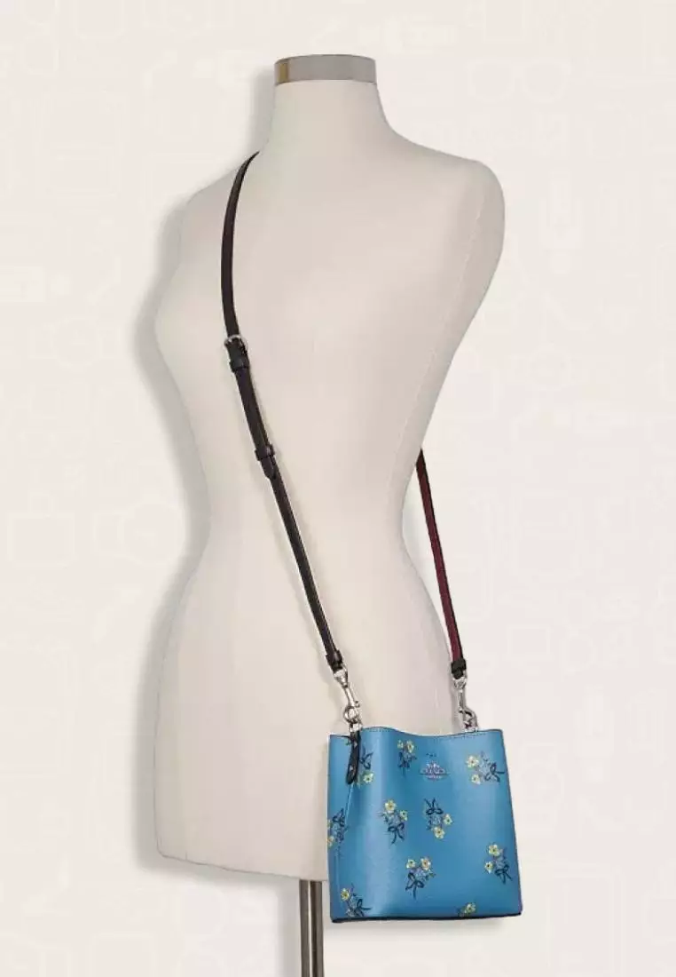 Coach Mini Town Bucket Bag With Floral Bow Print Blue Multi