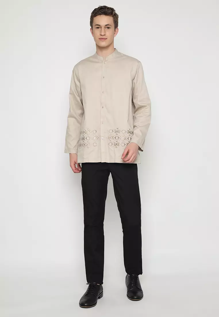 JOBB Hamza Baju Koko Pria Lengan Panjang Regular Fit Beige