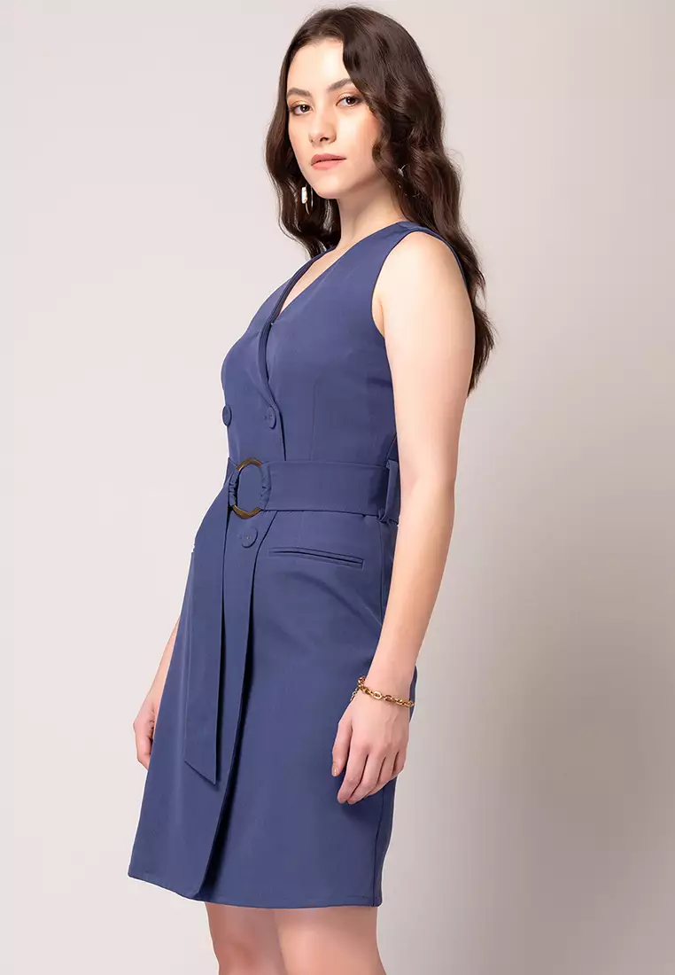 Purple Blazer Dress With Belt