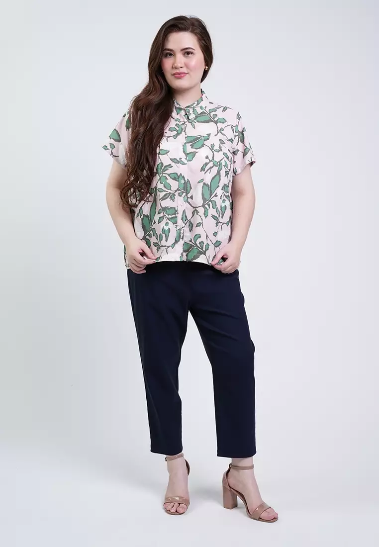 Milly Plus Size Rosa Button-Down Collar Floral Blouse