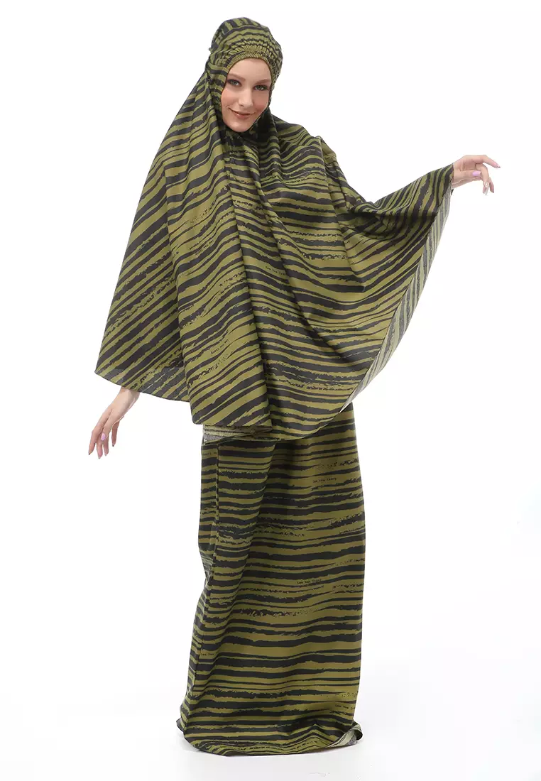 Damara Mukenah Bali Muslimah Atasan Bawahan Wanita Motif Kombinasi Relaxed Fit - Army