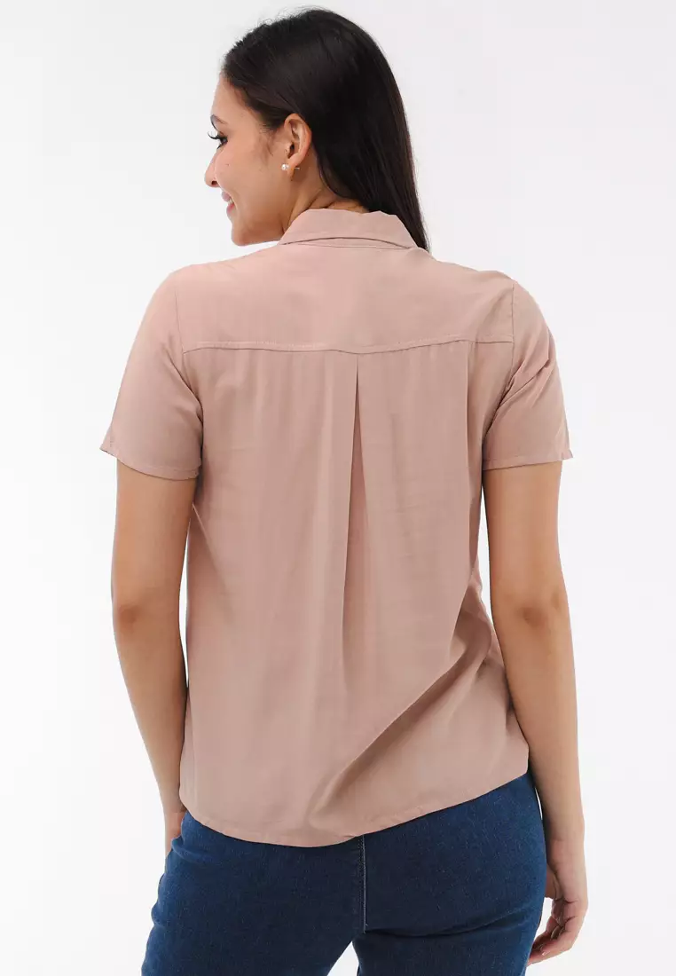 Woven Plain Rayon Short Sleeves Blouse