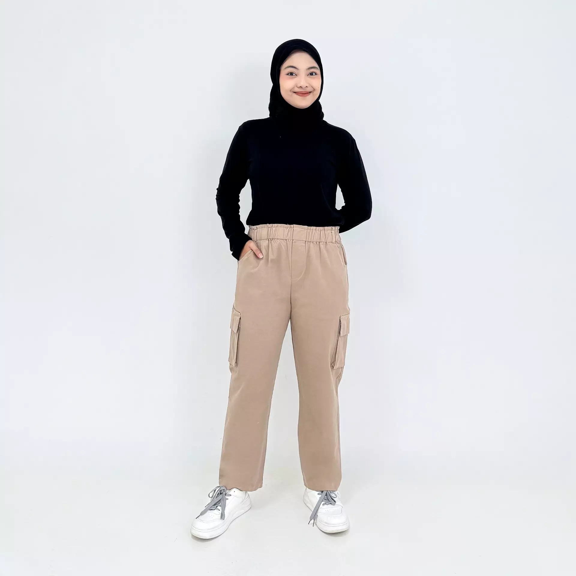 Luna Cargo Pants [COKLAT] Celana Panjang Katun Kargo Fit bb 43-87 Kg