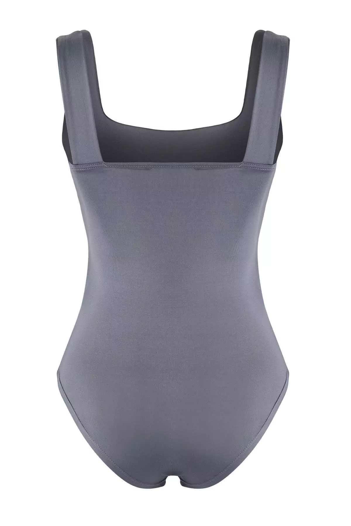 Anthracite Fitted/Fits on the Body with Back Detail Square Neck Snap Elastic Knitted Bodysuit TWOSS24BD00026