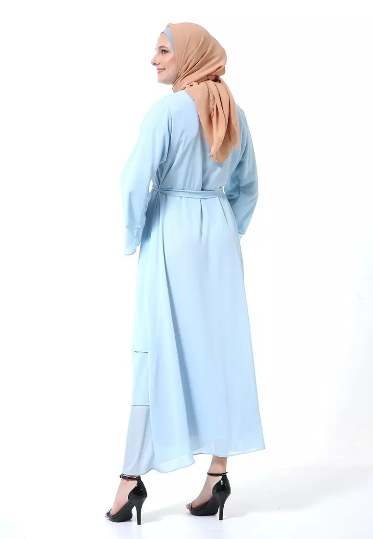 Nadeline Gamis Abaya Wanita Motif Polos Long sleeve Premium High Quality - Powder Blue