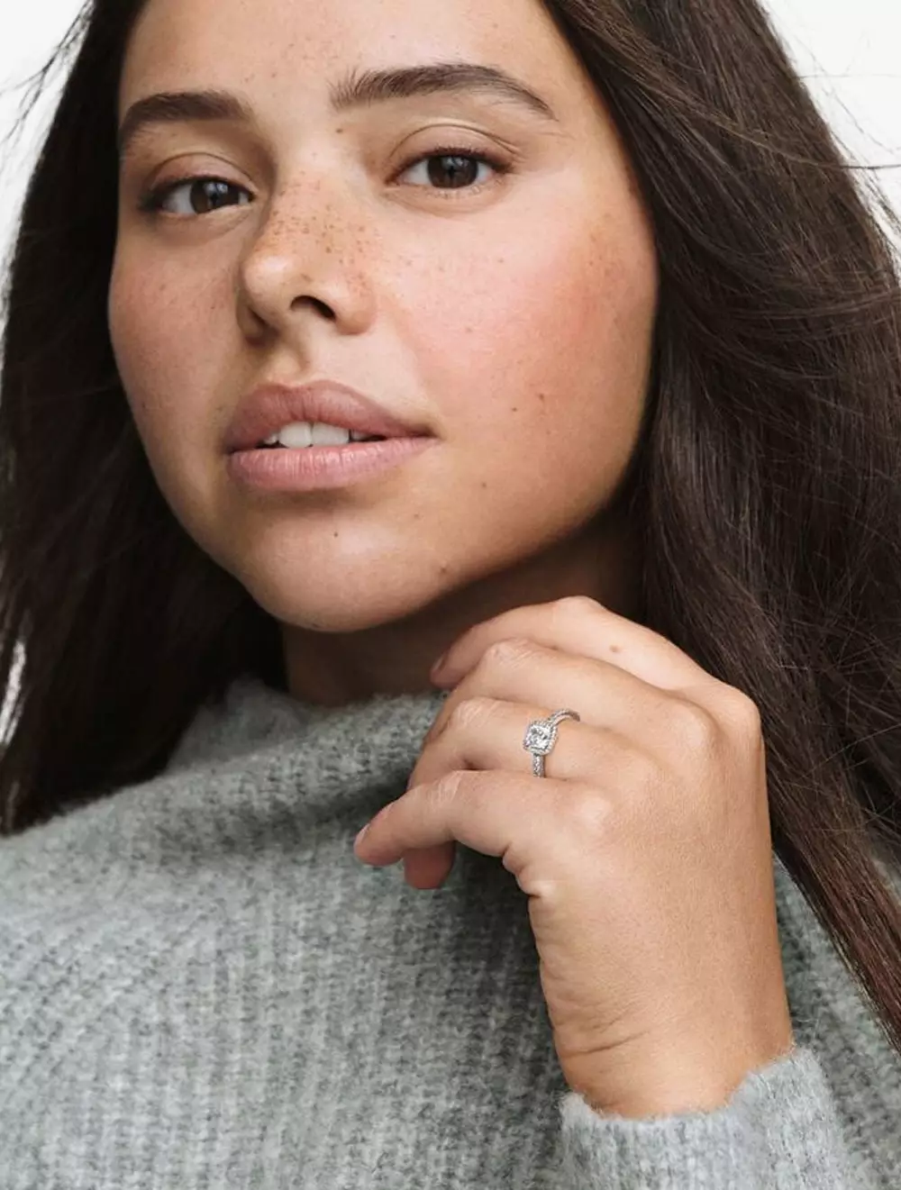 Square sterling silver ring with clear cubic zirconia