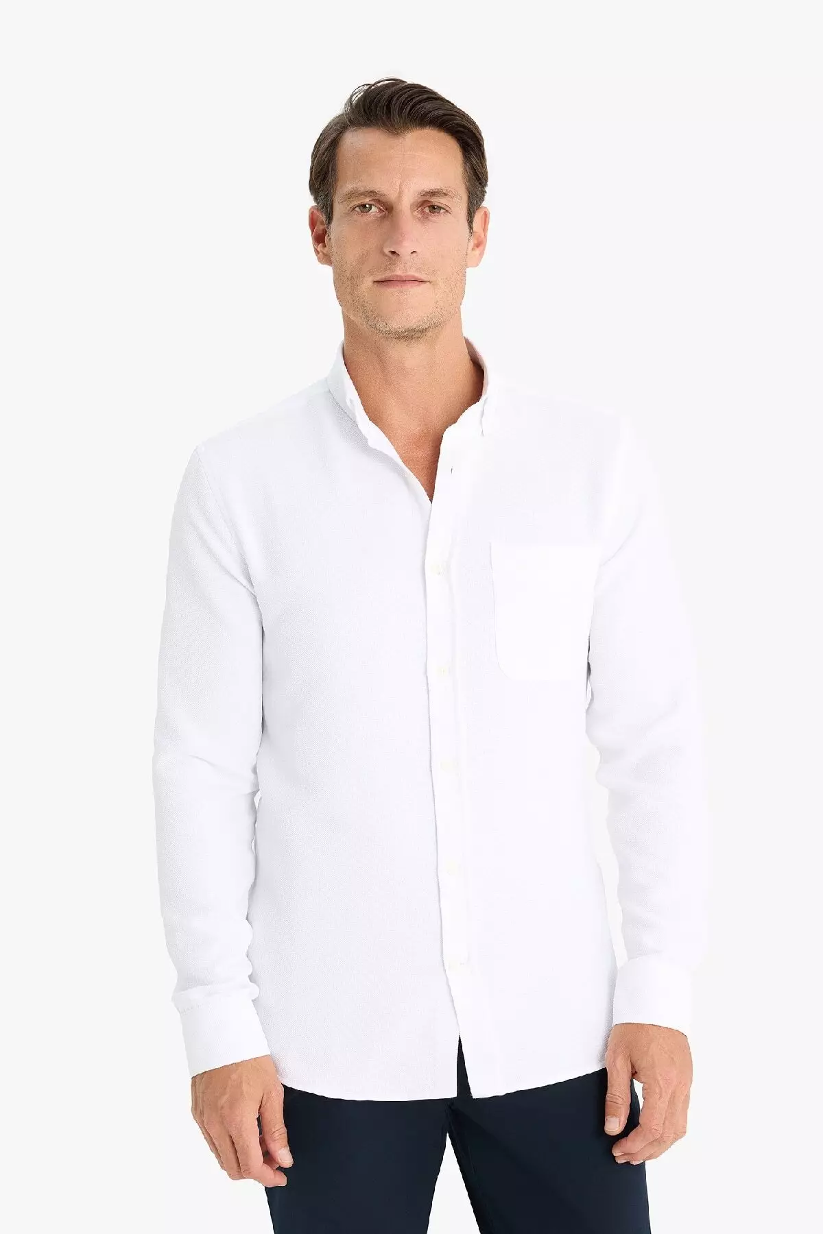 Slim Fit Slim Fit Polo Neck Textured Long Sleeve White Shirt T2066Az25Sp