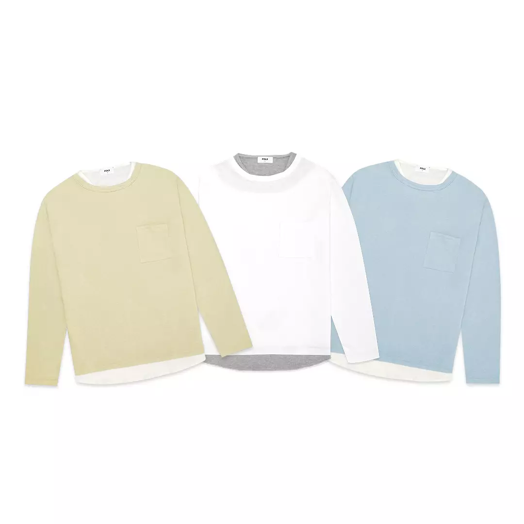 Faux Layered Pocket Long Sleeve T-Shirt Light Yellow