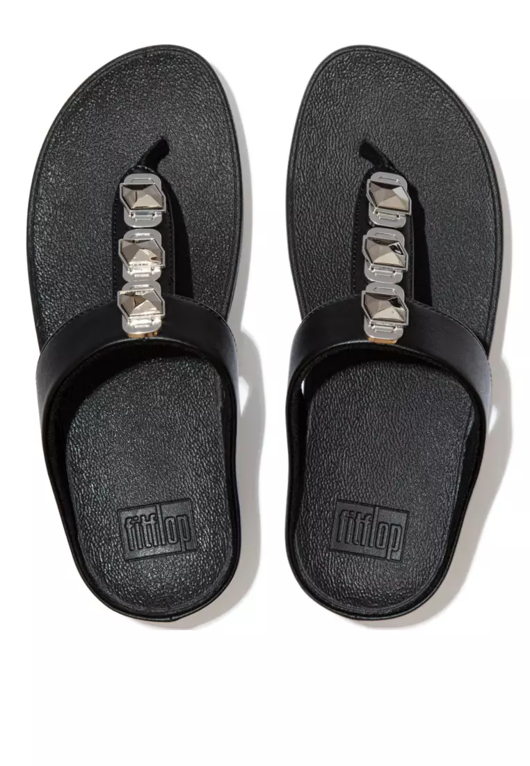FitFlop FINO Women's Crystal-Lock Toe-Post Sandals - All Black (DA8-090)