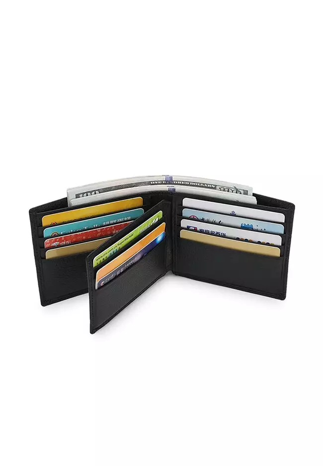 Genuine Leather RFID Blocking Wallet - Black