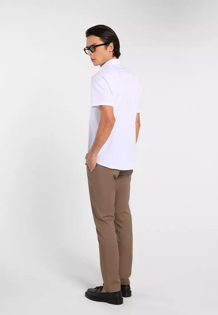 MANZONE - Kemeja Lengan Pendek Pria Mino 02 Slim Fit - White Warna White