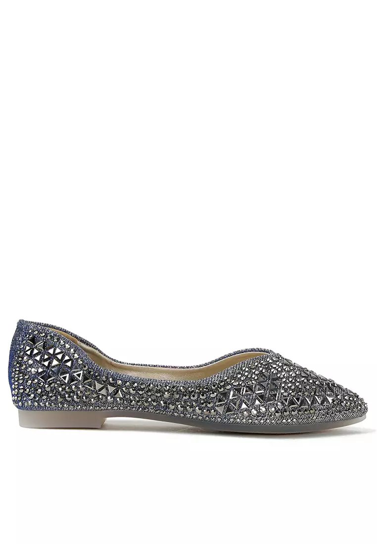White sparkly cheap flat shoes