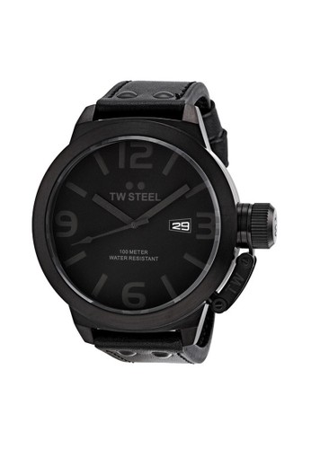 Canteen PVD Black case 3 hands Black date - Black dial Black leather strap Special Edition Cool Black