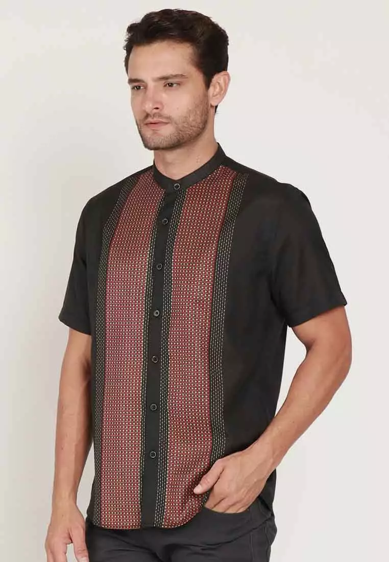 KOKO GUFRAN BLACK Kemeja Casual Formal Pria Lengan Pendek SS - Baju Atasan Top Man Muslim Shirt