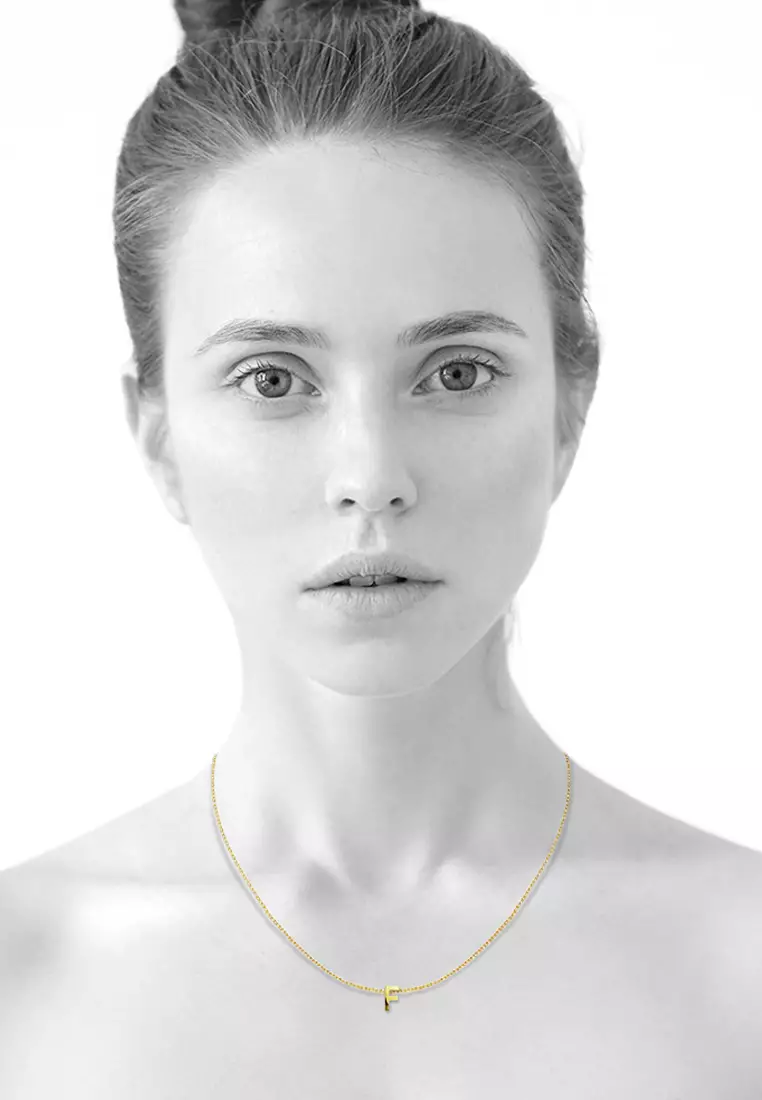 Initials Brick Alphabet Letter Necklace Gold Layered Steel Jewellery  - F