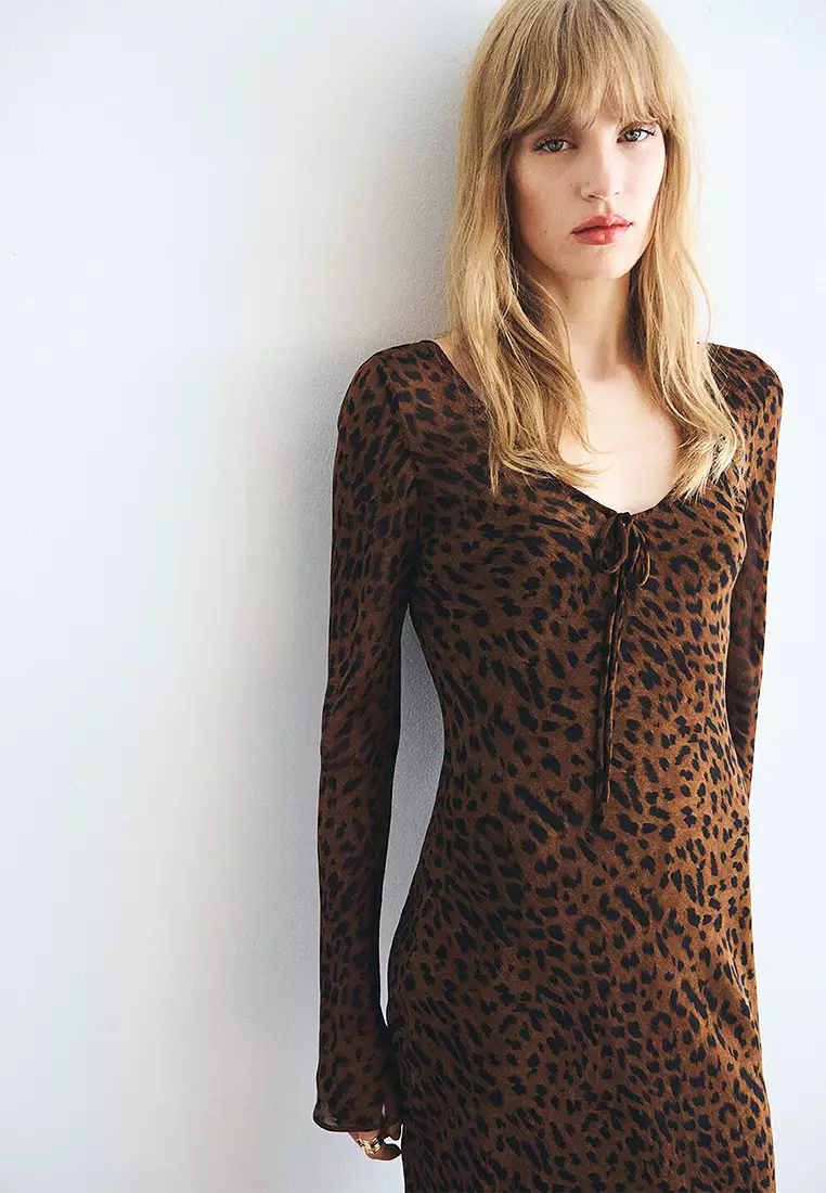Long-Sleeved Leopard-Print Dress