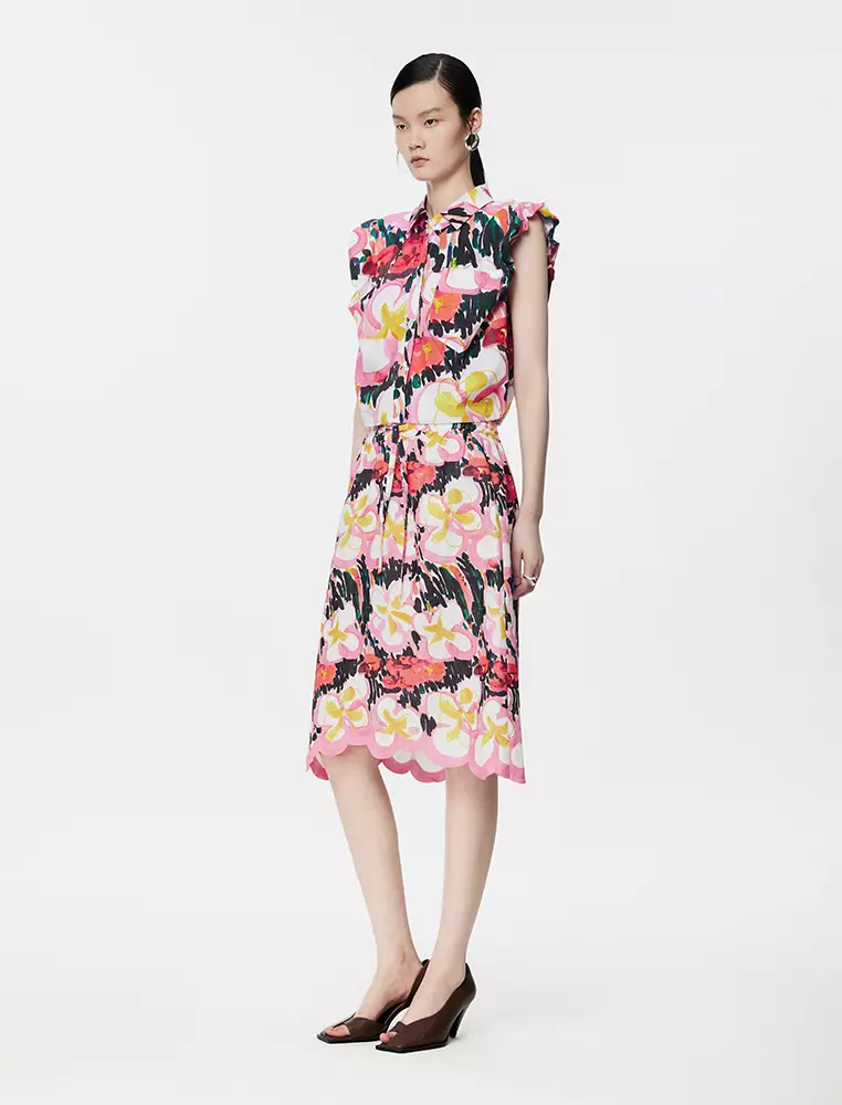 Pleated Printed Sleeveless Shirt