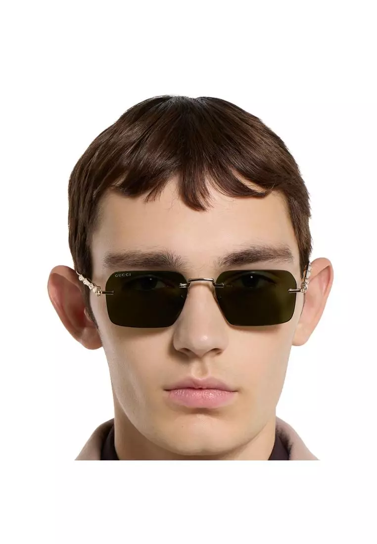 Jual Gucci Frameless Rectangular with Shiny Gold Toned Metal Sunglasses ...